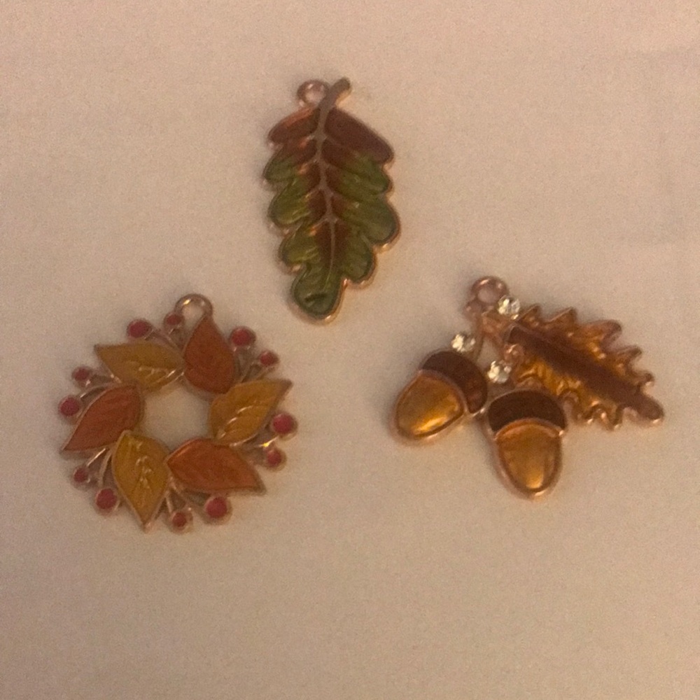 Autumn Leaf and Acorn Enamel Charms - Set of 3